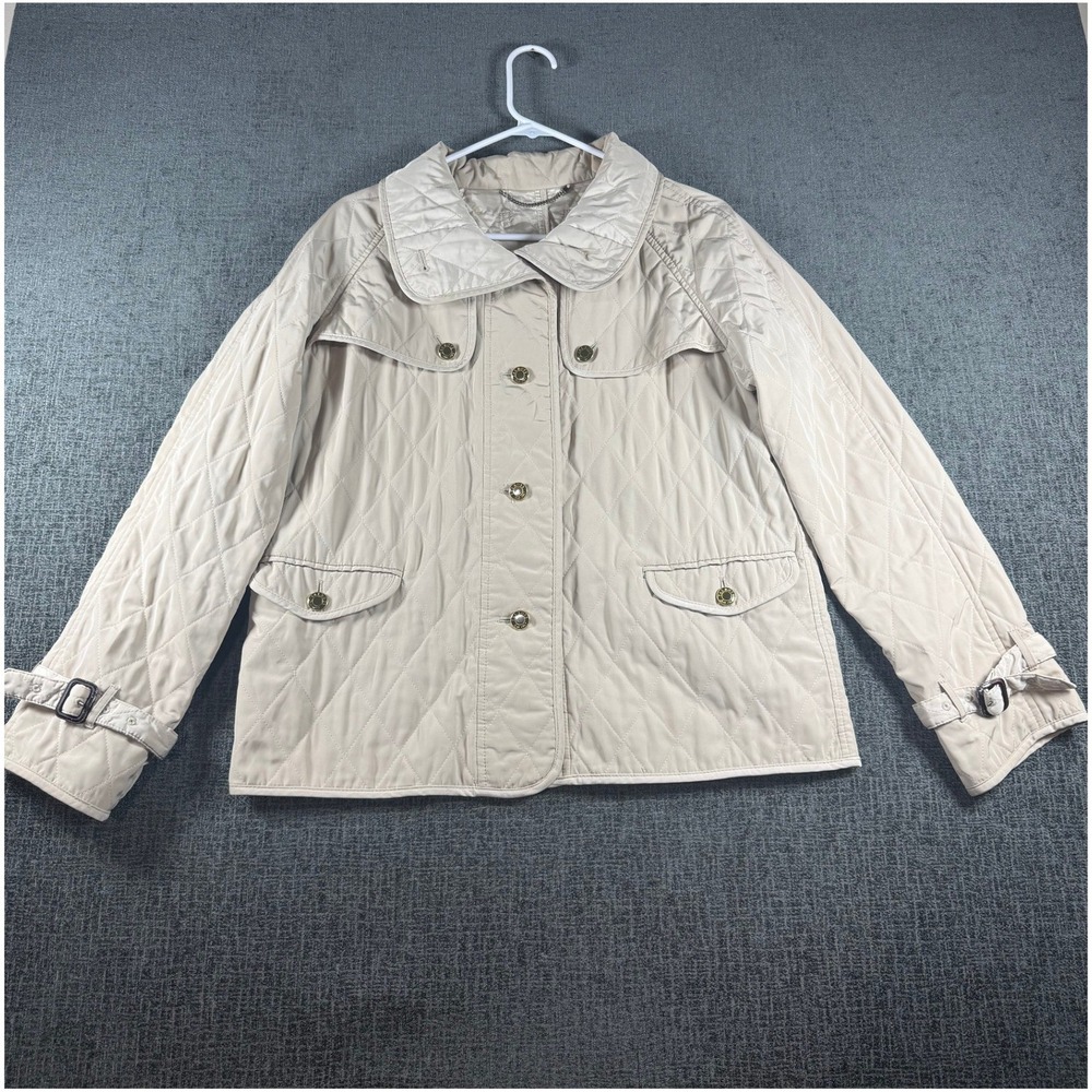 Talbots Womens Beige Quilted Barn Jacket Button Front XL